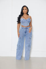 DENIM CARGO PANT SET