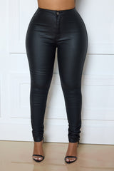 High Rise Coated Pants - BLACK