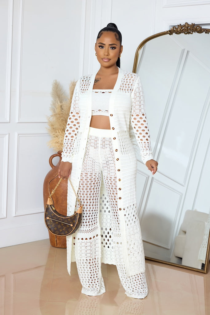 WHITE OUT 3 PIECE CARDIGAN SET