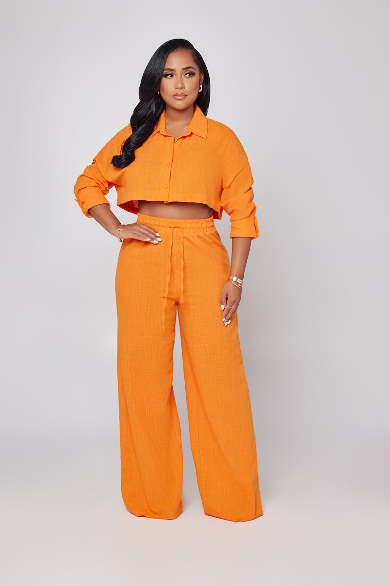 LINEN PANT SET - ORANGE