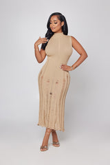 ALORA KNITTED SLEEVELESS MIDI DRESS - NUDE