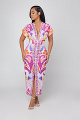 Abstract Midi Dress - Pink Multi