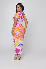 Abstract Midi Dress - Pink Multi